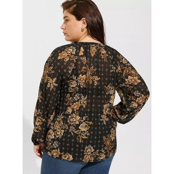 NEW Torrid Black Gold Floral Sheer Blouse Office Work Boho Long Sleeve Top - Picture 11 of 11